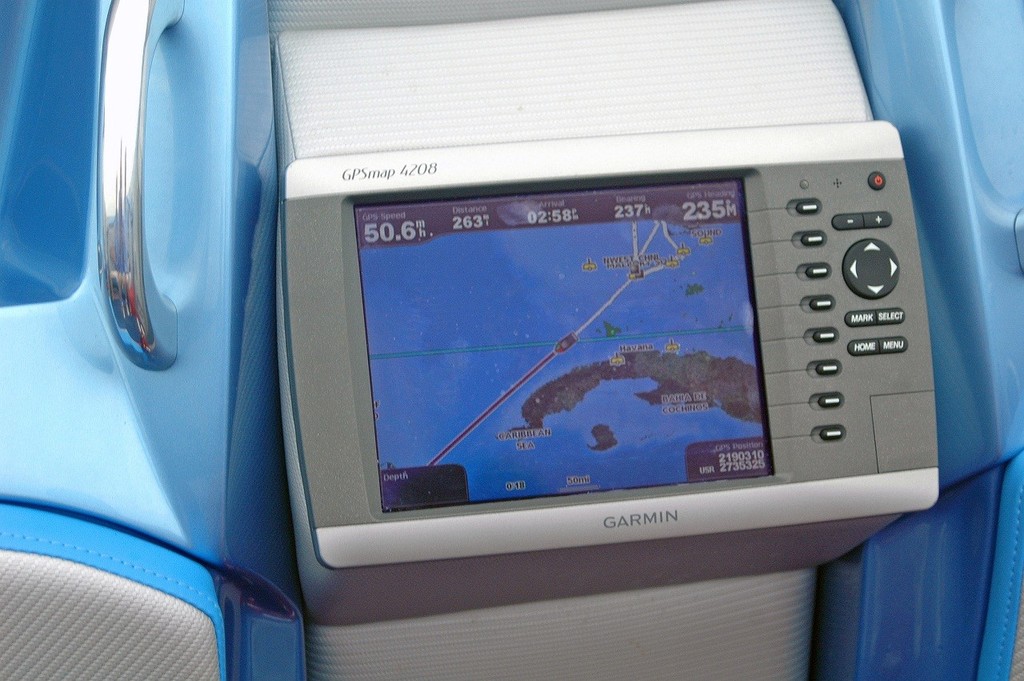 Garmin chart plotter shows ’Team Predator’ loping along nicely at 50.6mh, just 263 miles to go. - Key West to Cancun world record © Jay Nichols